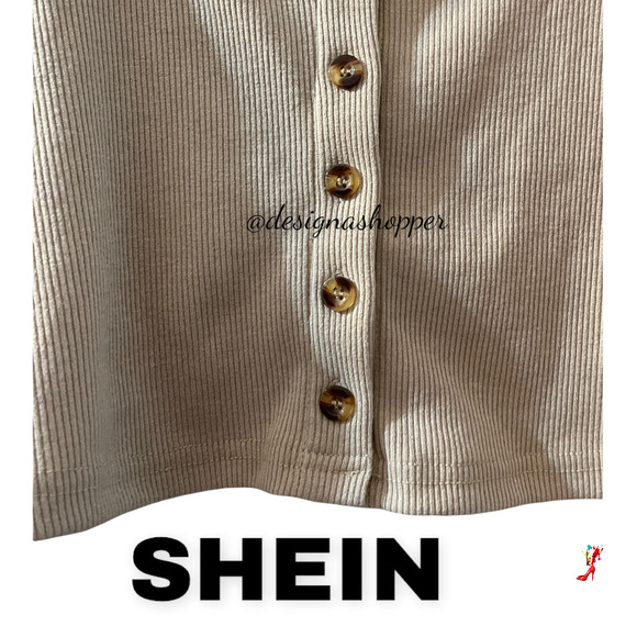Shein Tan Ribbed Textured Button Down Crop Top Size Med - Picture 3 of 5